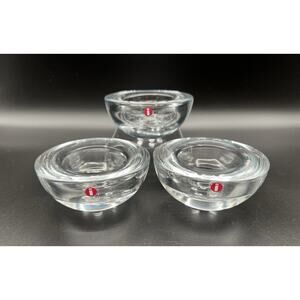 Iittala Ballo Clear Glass Votive Candle Holder Finland 3.75” Diameter Set of 3